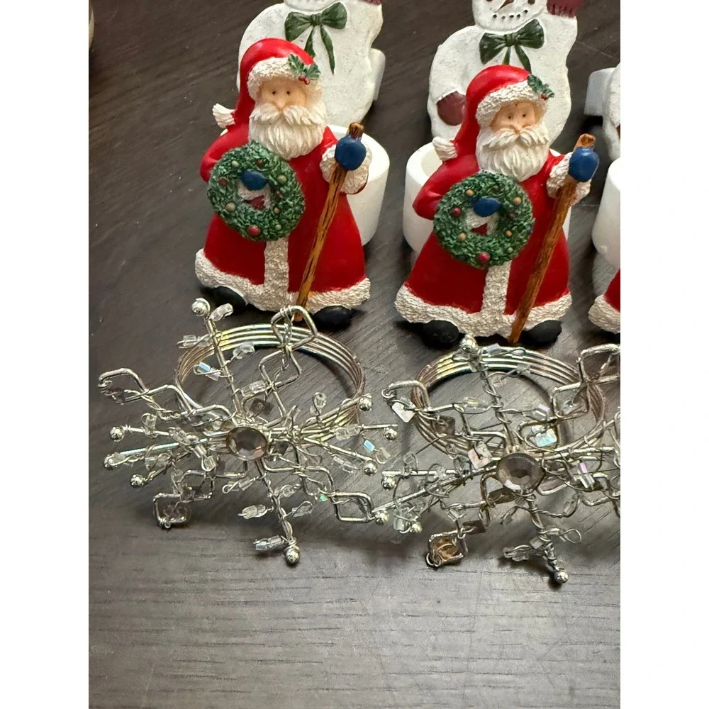 20pc‎ Christmas Napkin Ring Set Santa Snowman Snowflake Silver Beaded Holiday